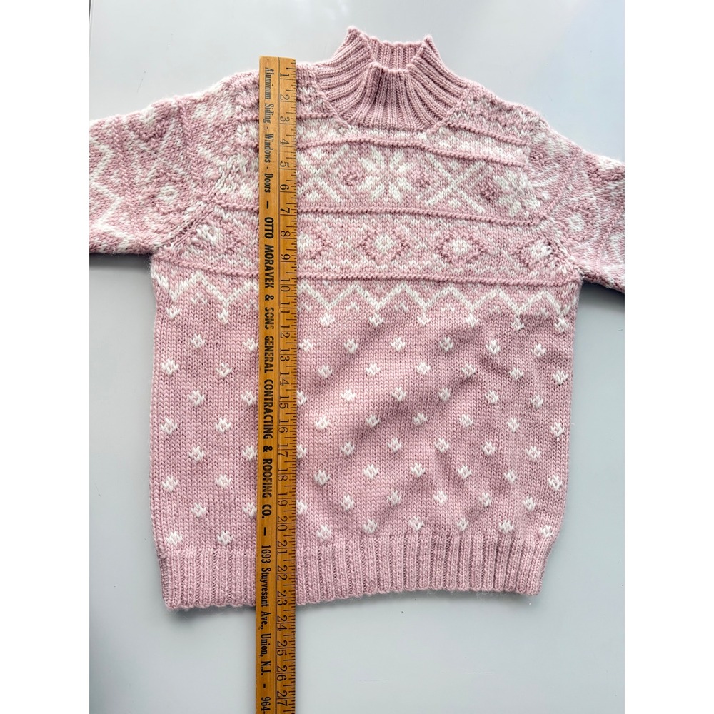 Lauren Ralph Lauren Pink Fair Isle Wool Mohair Hand Knit Mock Neck Sweater S - Picture 5 of 8